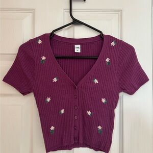 Twik Purple Ribbed Button-Up Blouse